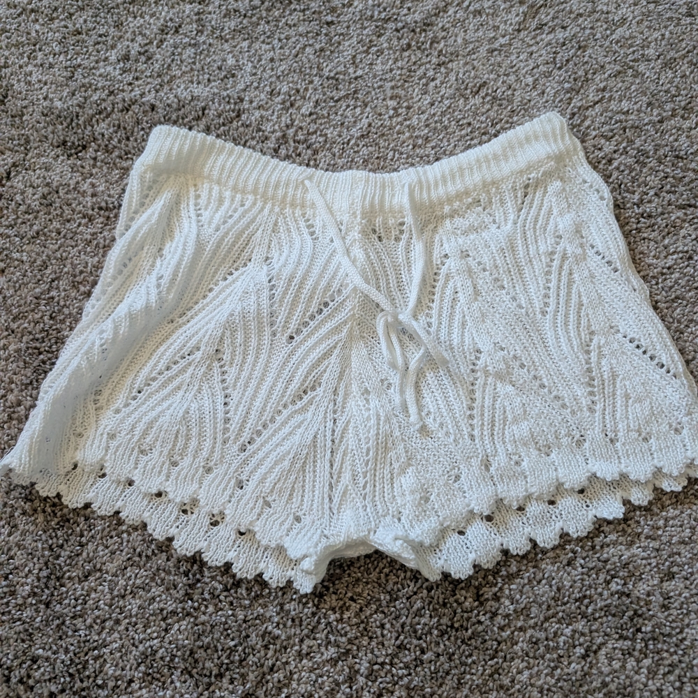 Shein Swim White Crochet Knit Shorts